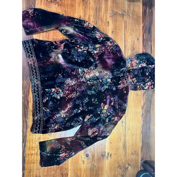 Chicos Women's Velvet Floral Print Embroidered Hooded Velour Track Jacket Sz 2/L - Picture 10 of 10